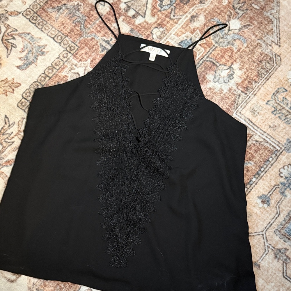 WAYF Black Lace Trim Top (size M)
